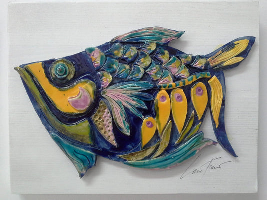 Escultura de parede "Peixe Azul"